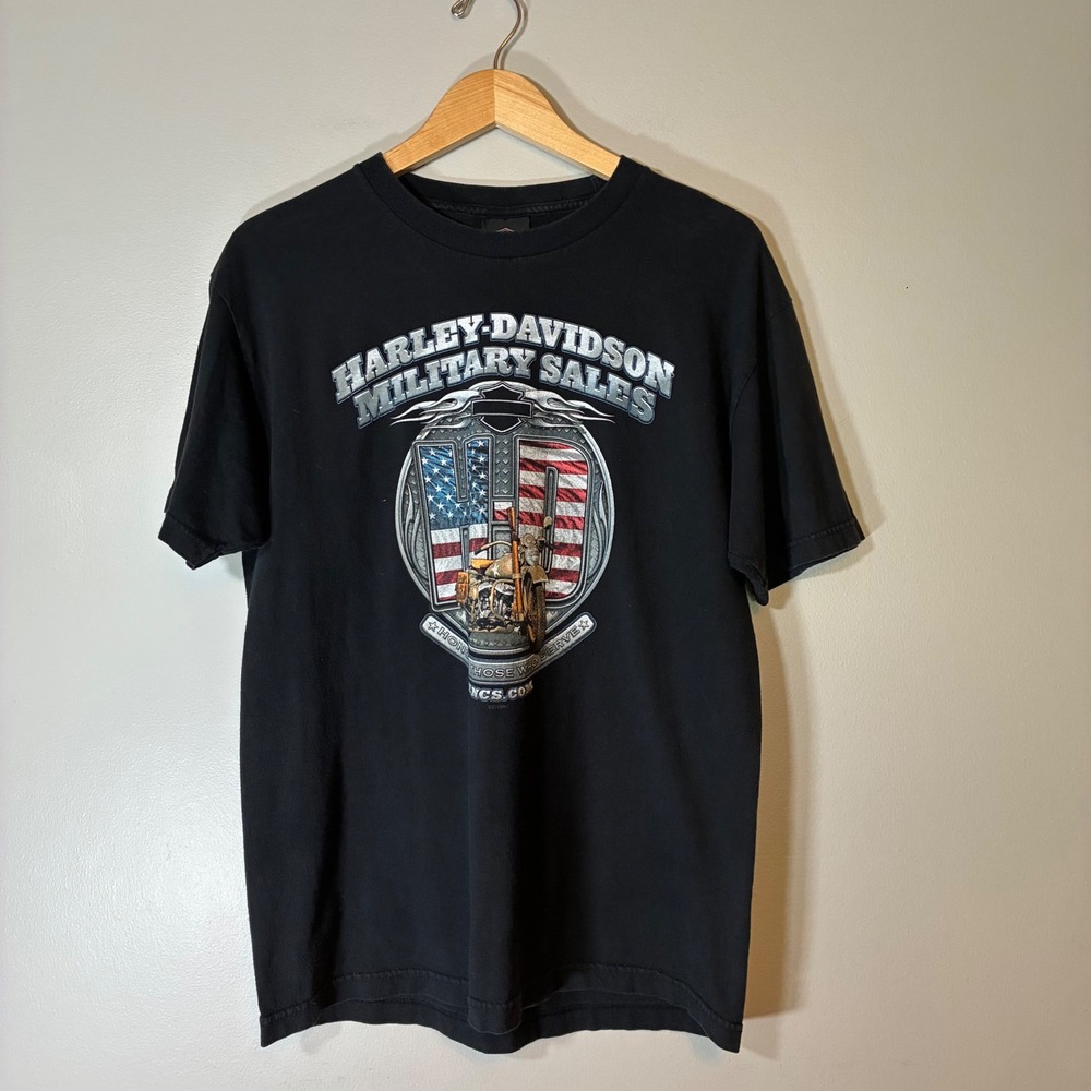 Harley Davidson Military Sales TShirt Mens Large Black Overseas Tour Graphic Tee